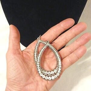 HUGE 3 inch Hoop Rhinestones Earrings Teardrop Glam Barbiecore Dressup VINTAGE
